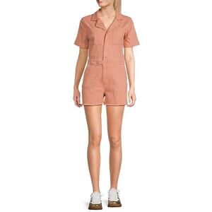 Sadie & Sage Romper Jumpsuit Short Sleeve Stretch Denim, Coral, Sz M, NWT, NEW